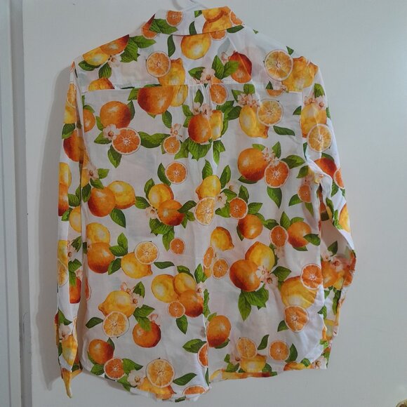 TALBOTS Button-up Shirt Lemons & Oranges Size M - Picture 3 of 5